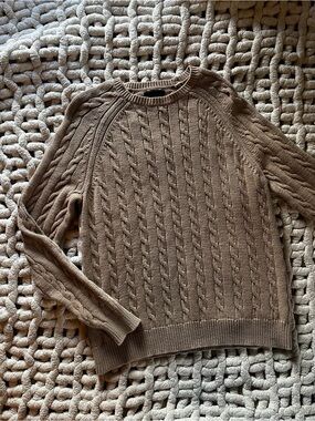 Express Cable Knit Crewneck Sweater - Brown